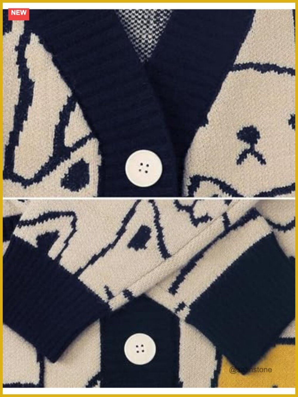 Cat Print V-Neck Cardigan for Men | Oversized Knit Long Sleeve Button Sweater - Picture 3 of 6